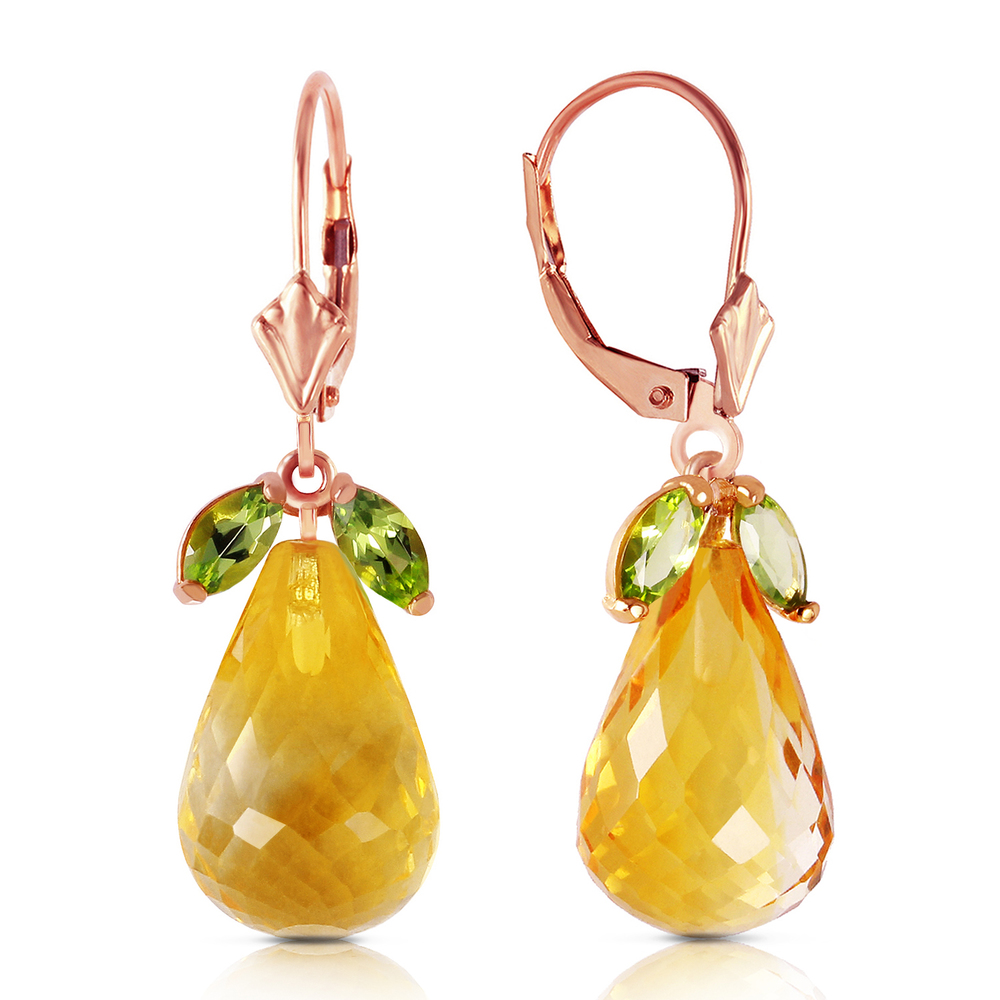 14K. GOLD LEVER BACK EARRINGS WITH PERIDOTS & CITRINES (Rose Gold)